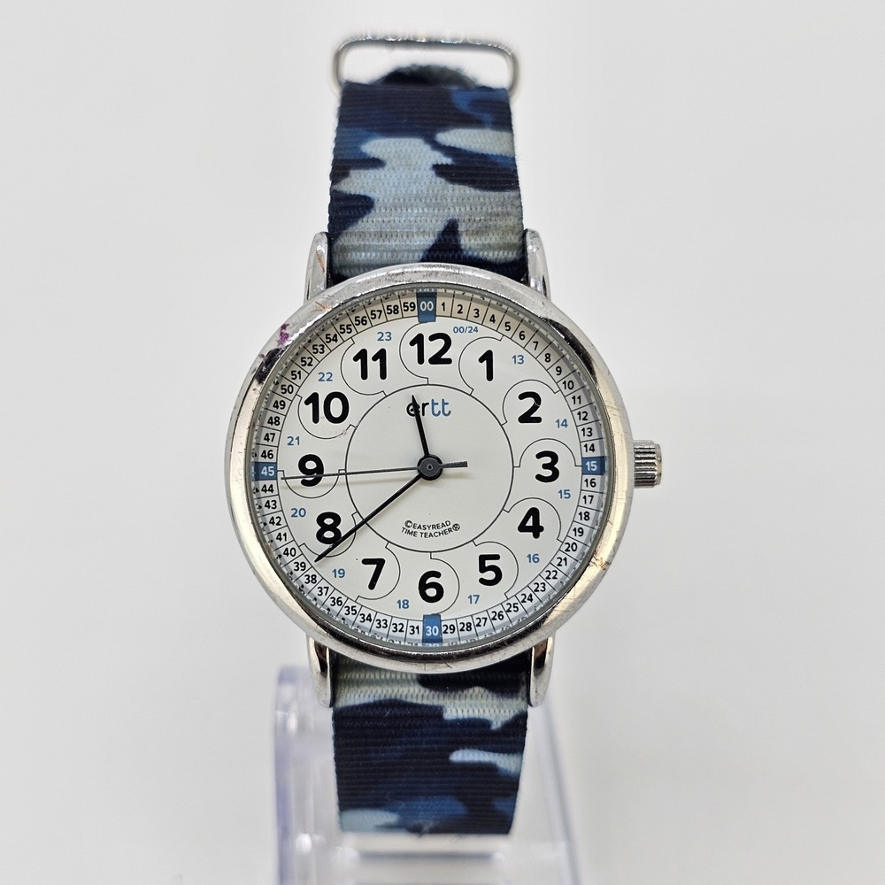 Easy Read Women's Watch 33MM White Dial Multicolor Camo Nylon Band NEW Battery